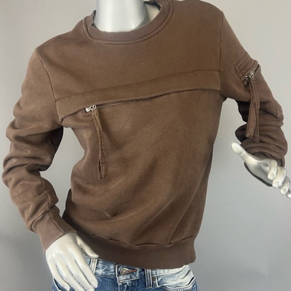 Brown Zipper-Detail Sweatshirt